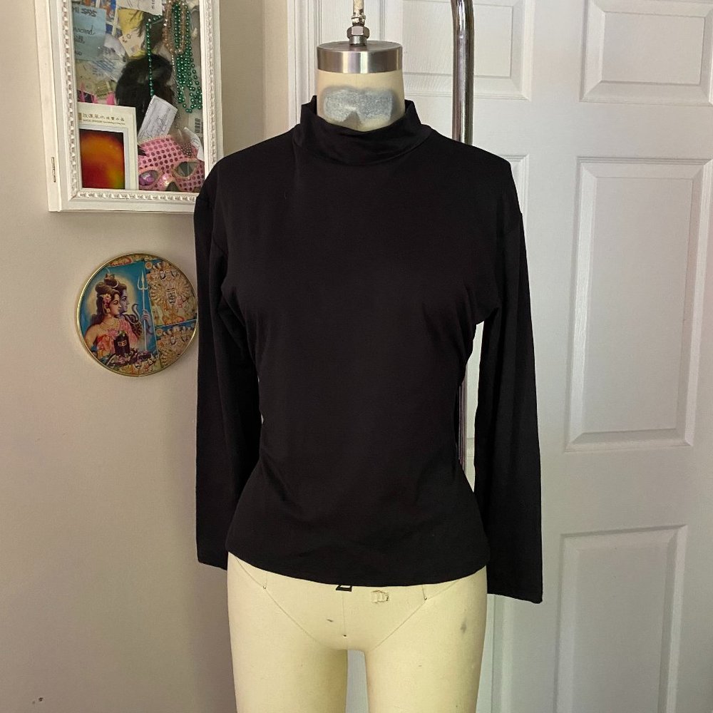 Black Long-Sleeve Mock Neck Women's Top